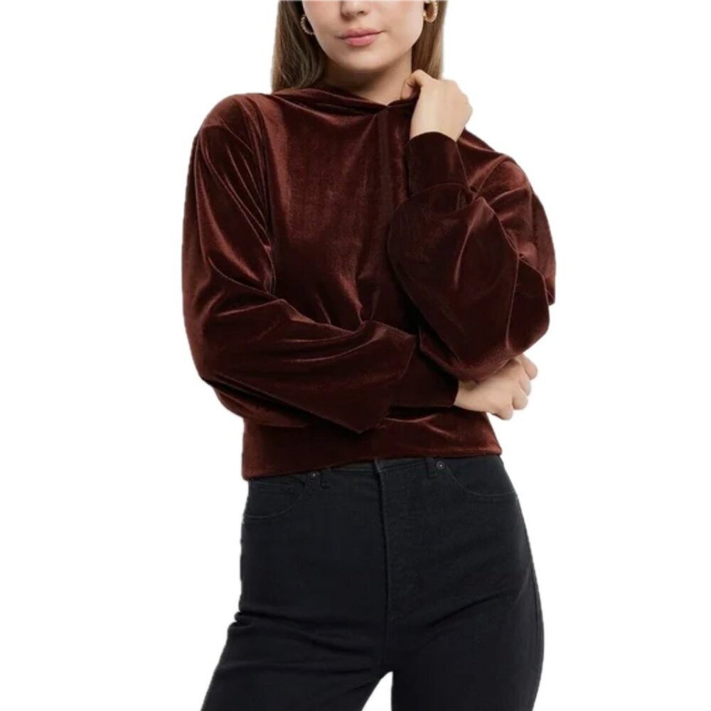 NWT Express | Velvet Chocolate Brown Cropped Pullover Hoodie | Size Small